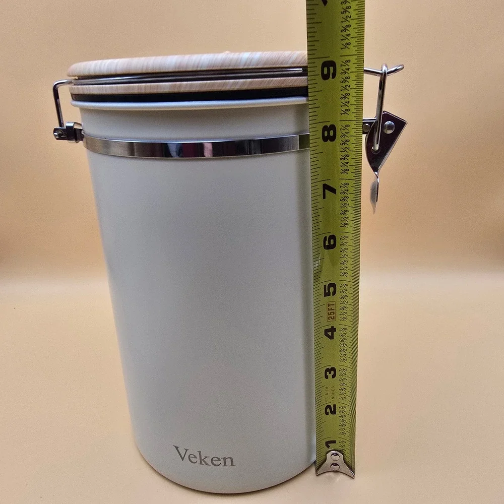 Veken Coffee Canister Airtight Date Stainless Steel Storage w/ Scoop Cream 34 oz